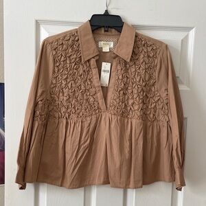 Maeve Anthropologie Women's Brown Textured Blouse NWT
